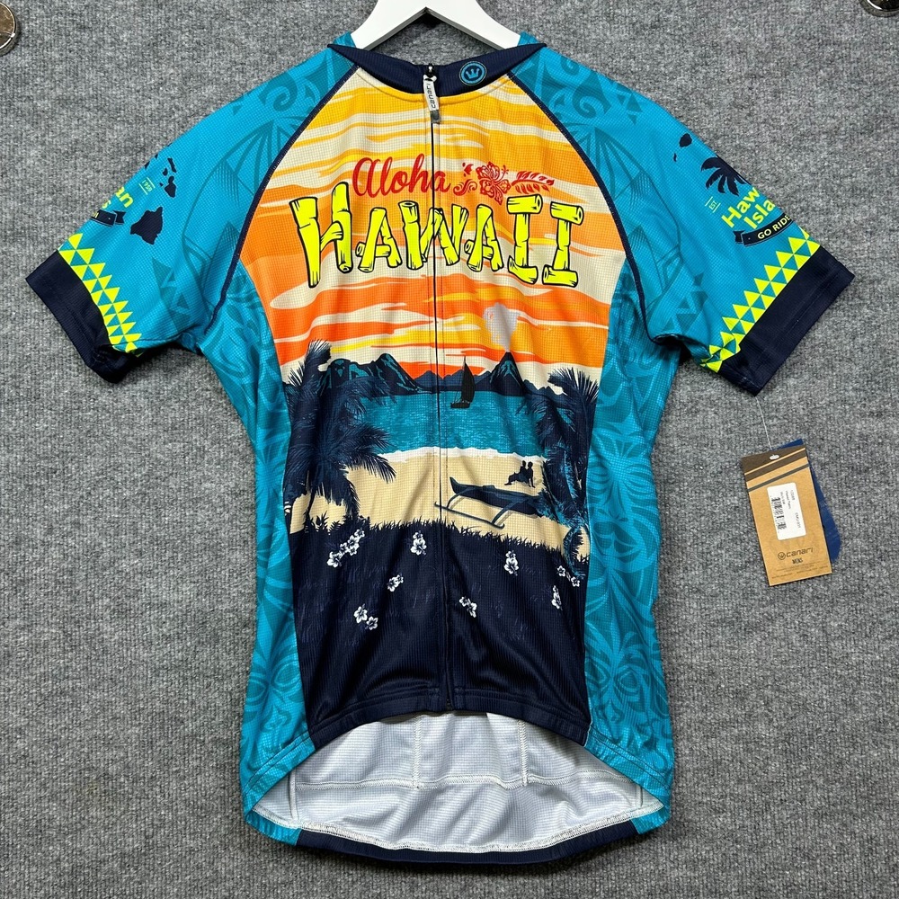 Canari Hawaii Retro Cycling Shirt Mens Small Blue NWT Graphic Print Zipper